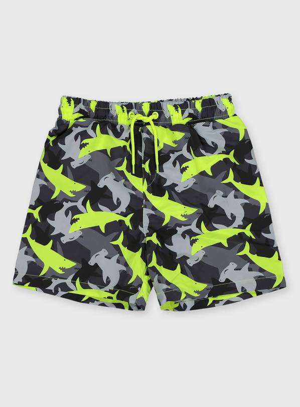 Neon Shark Camo Print Swim Shorts 5 years